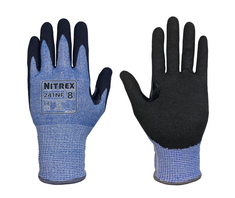 NITREX Unigloves 10 Pairs - General Handling Cut Resistant Gloves with Sandy Nitrile Palm Coating, Featuring NitreGuard Technology and NitreGrip Technology in Black or Blue, Size 6