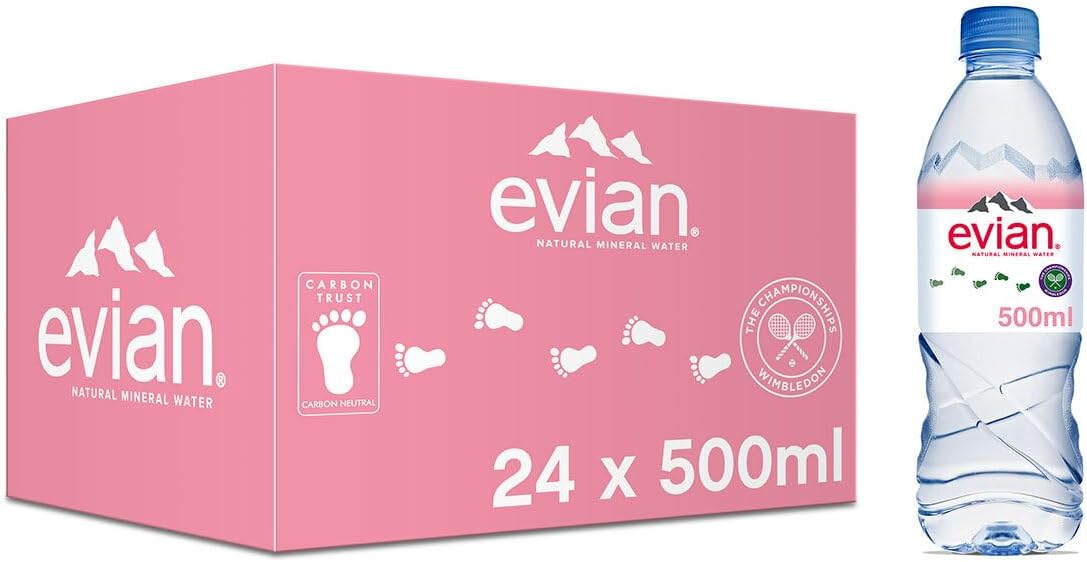 Evian Water 500ml x 24 | Mineral Water | Still Water | Crisp Taste | Carbon Neutral | Recycled plastic…