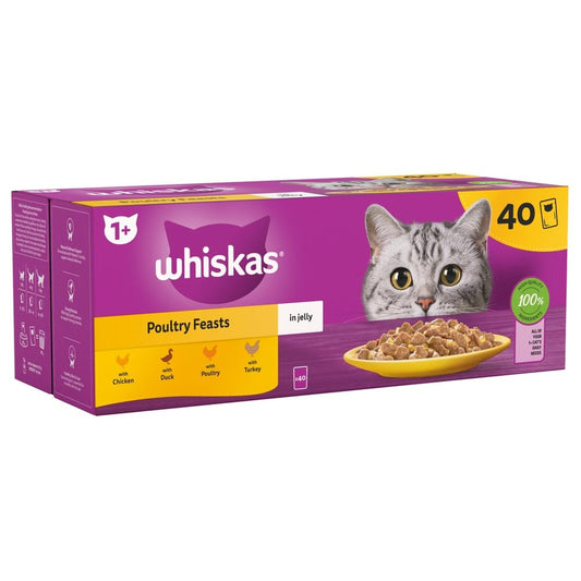 WHISKAS - 1+ Adult Wet Cat Food Pouches Poultry Selection | 40 x 85 g