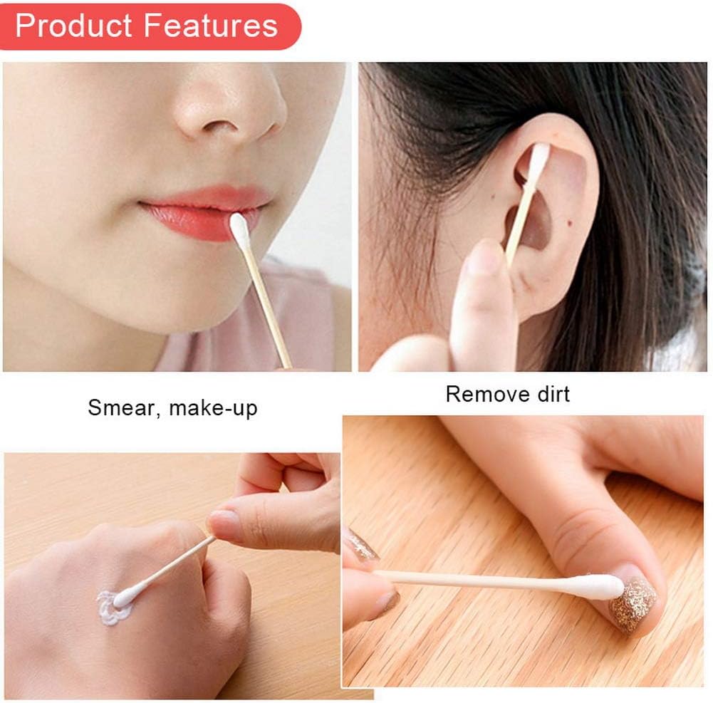 600 pk Bamboo Cotton Buds (6 x 100) by ZHIYE, 100% Biodegradable Cotton Swab with Wooden Handles for Cleaning Ear, Makeup,Keyboard,Wound etc