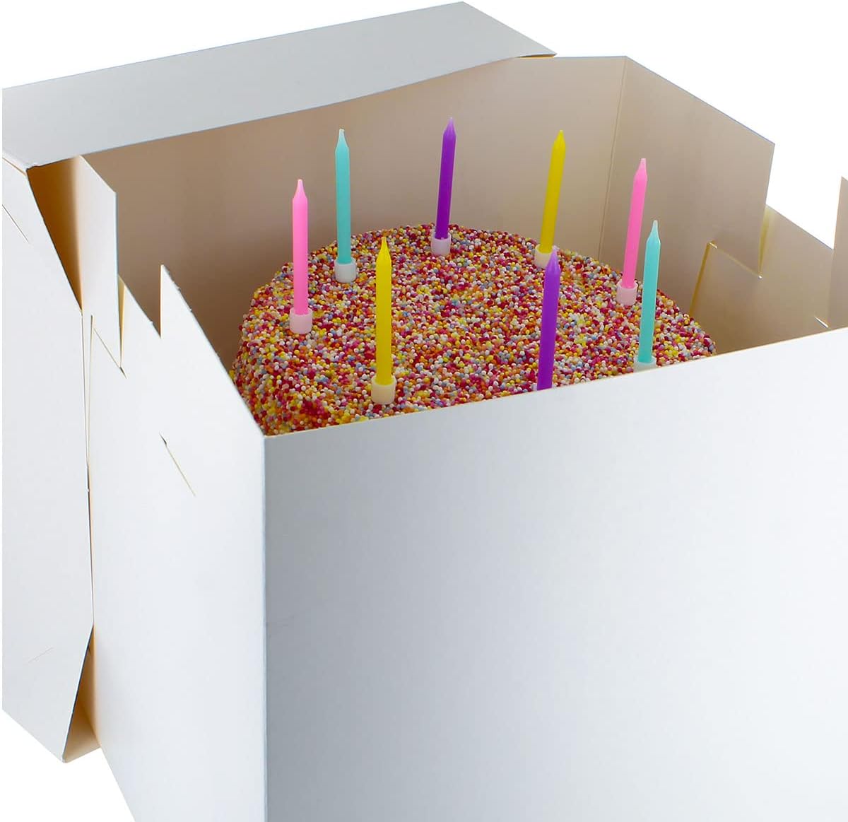 Culpitt 10" Round Silver Cake-Board & Tall White Cake-Box Combo, 10 x 10 x 10 Inch Square Box and Matching Circle Set For Tiered or Decorated Transport