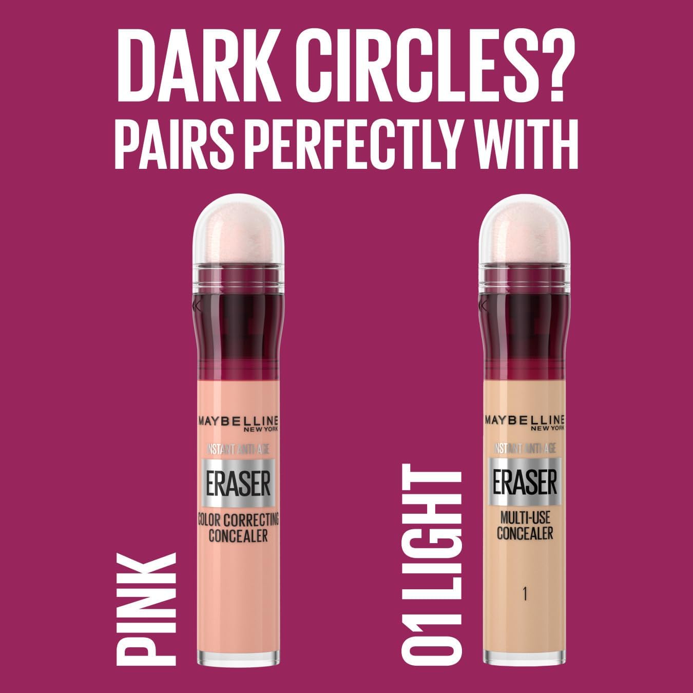 Maybelline Concealer Instant Anti Age Eraser Eye, Dark Circles and Blemish, Ultra Blendable Formula , Dermatologist Tested & Suitable for Sensitive Skin 01 Light