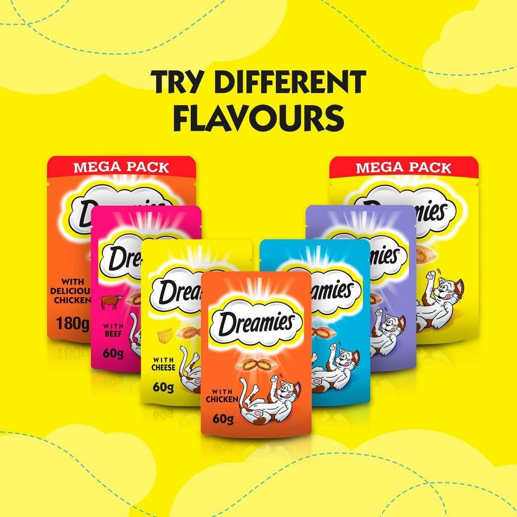 DREAMIES - Cat Treats - 12 x 60g - Multipack Biscuits - Variety Snack Box - 12 Pouches