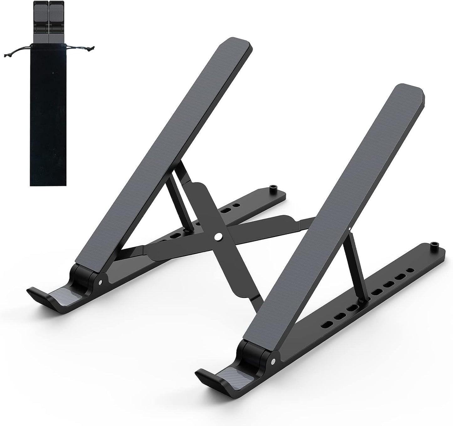 Tonmom Laptop Stand for Desk, Adjustable Laptop Riser ABS+Silicone Foldable Portable Computer Holder, Ventilated Cooling Notebook Stand for 10-15.6” Laptops,Tablet-Black