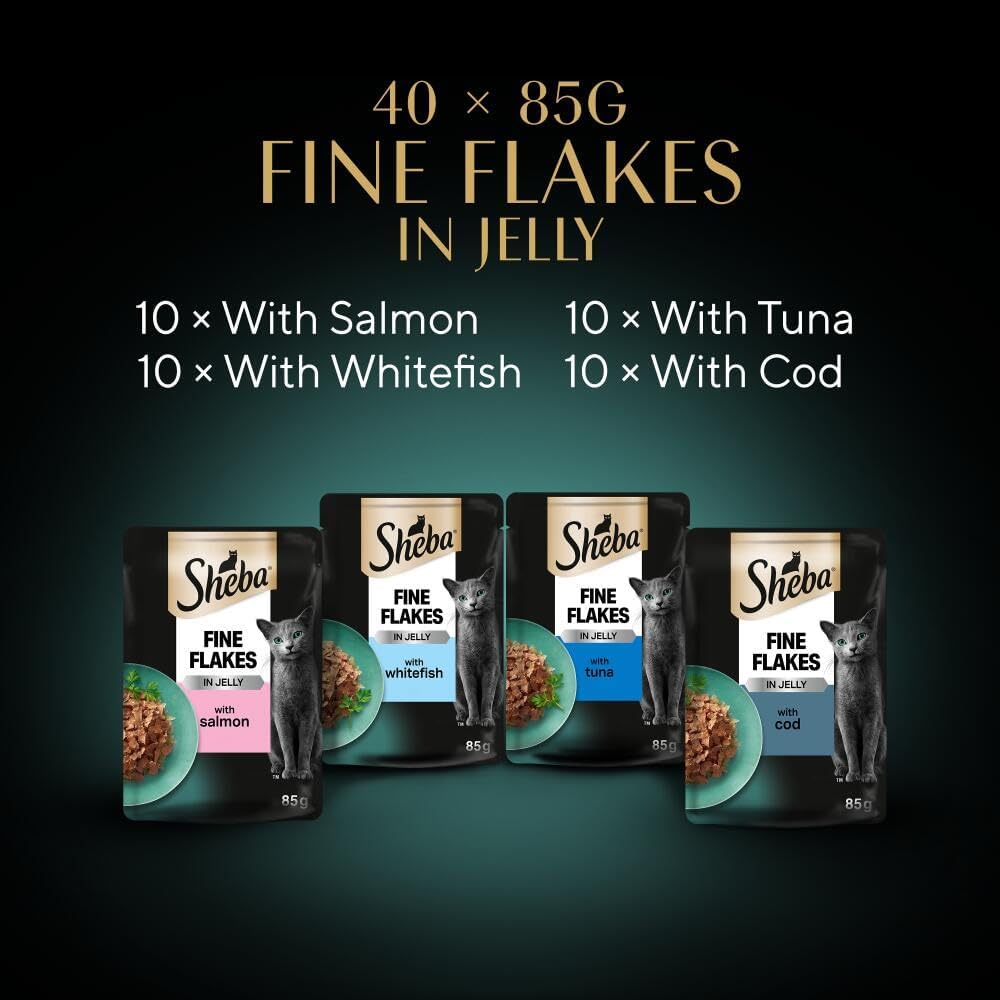 SHEBA - Adult Wet Cat Food Pouches - 40 x 85 g - Fish - Bulk Cat Food Megapack - 40 Jelly Pouches