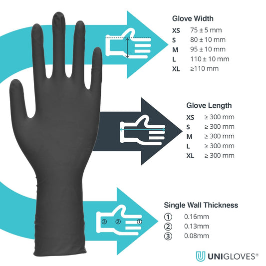 Unigloves Select Black Latex Extended Cuff GT0014 Single Use - Multipurpose, Powder Free Disposable Gloves, Optimised for Tattoo Artists, Box of 100 Gloves, Black, Large Visit the UNIGLOVES Store