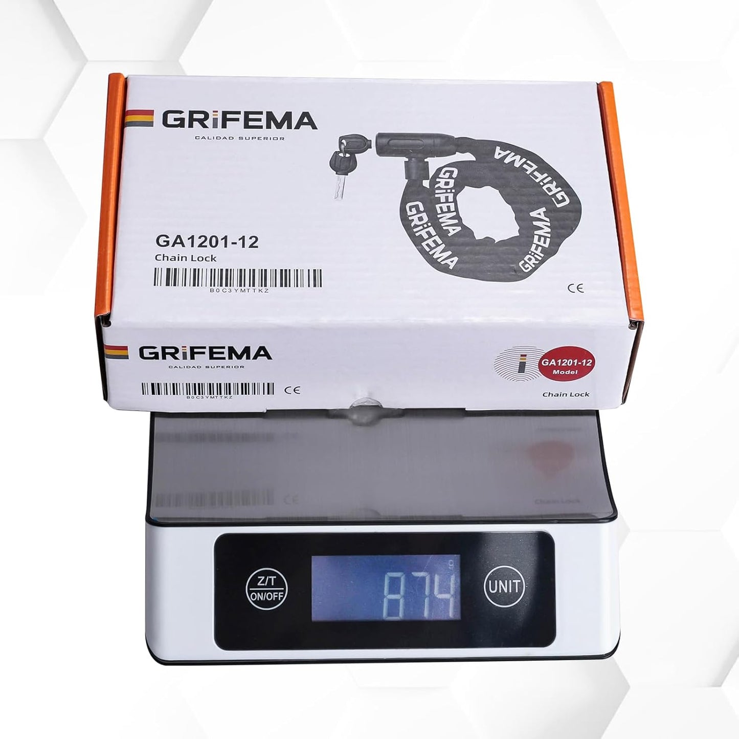 GRIFEMA GA1201-12 Bike Locks High Security with 2 Keys, Bike Chain Lock Heavy Duty, 120cm Bicycle/Cycling Locks for Bike Cycle, Moto, Door, Gate Fence, Black/White