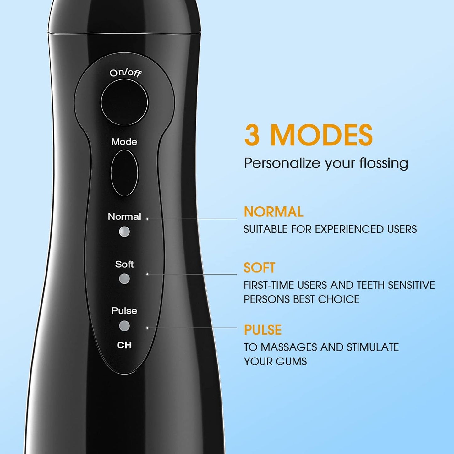 Hangsun Water Flossers for Teeth Cordless Oral Irrigator Dental Water Jet Electric Tooth Flosser with 8 Jet Tips 300ML Water Tank USB Rechargeable for Tavel and Home Use (Black)