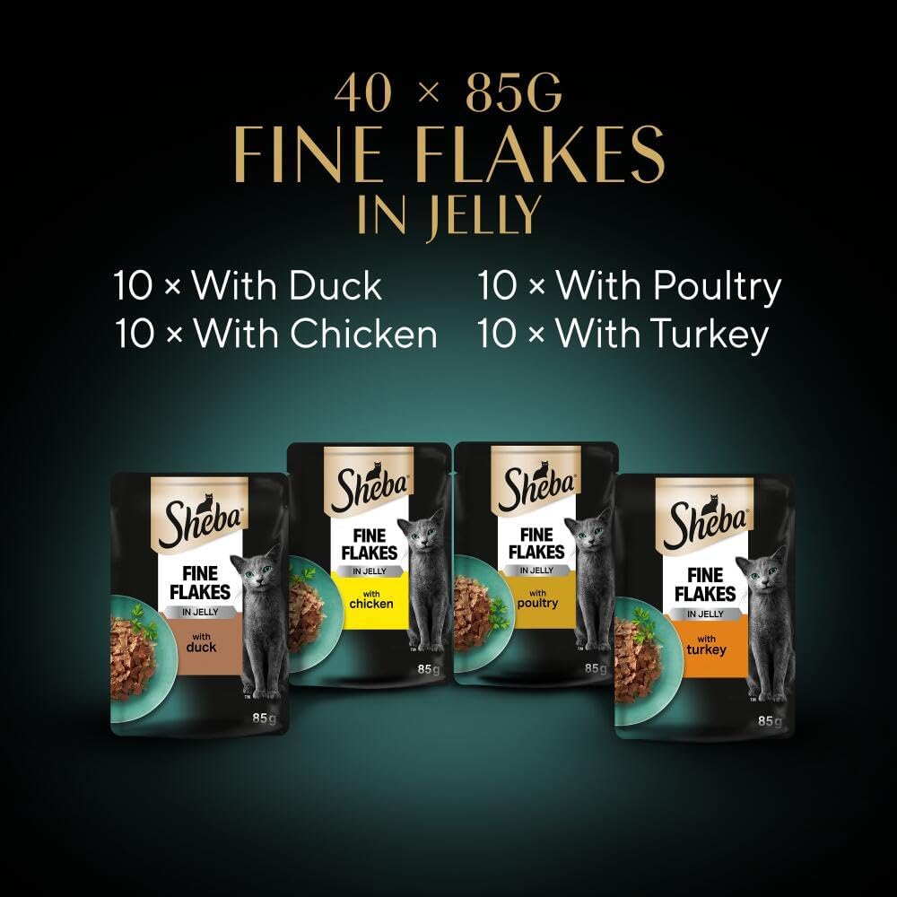 SHEBA - Adult Wet Cat Food Pouches- 40 x 85 g - Poultry - Bulk Cat Food Megapack - 40 Jelly Pouches