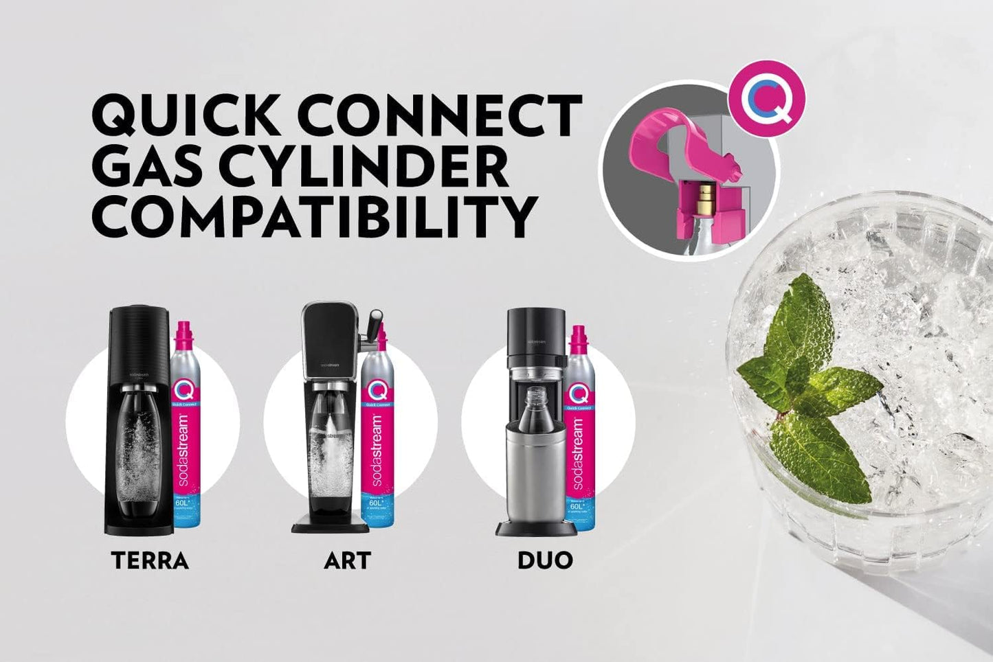 SodaStream - CO2 Cylinder for Sparkling Water Maker, Quick Connect Gas system, Makes 60 Litres Fizzy Drinks, Compatible with Terra, Duo and Art, Reduce Plastic Waste, Pink