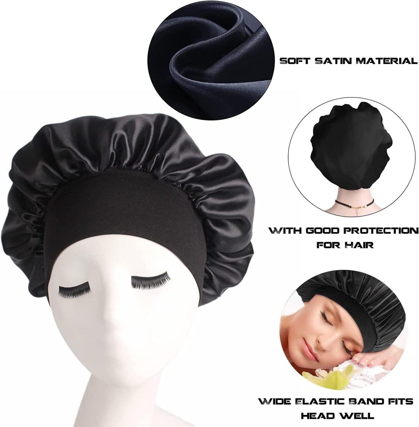 Silk Hair Wrap for Sleeping, Hair Bonnet, 1pcs Night Sleep Cap for Women Girls, Hair Care Head Cover Elastic Hat for Black Curly Hair.