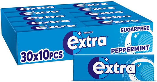Wrigley's Extra Chewing Gum, Peppermint Flavour, 30 Packs of 10 Pieces, Sugar Free Chewing Gum Bulk Pack with Xylitol (300 pieces)
