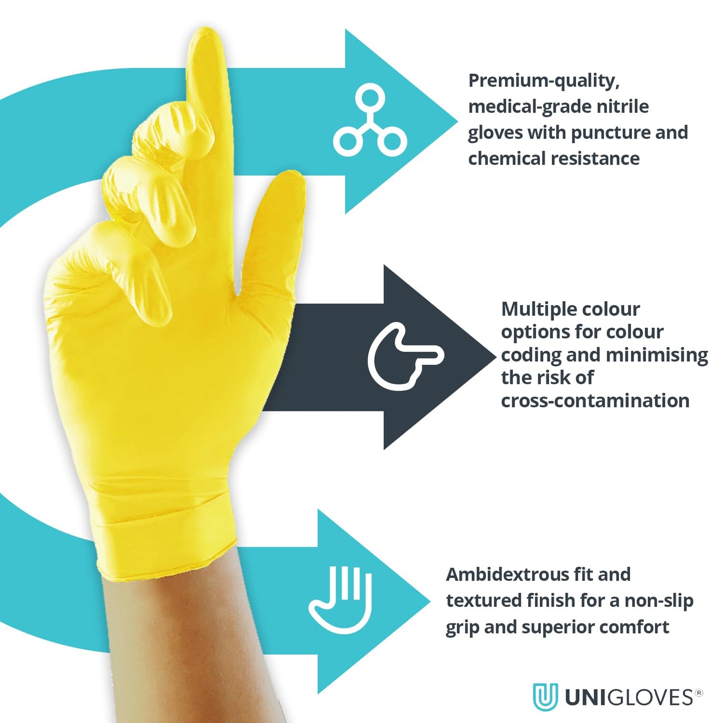 Unigloves Yellow Pearl Nitrile Examination Gloves - Multipurpose, Powder Free and Latex Free Disposable Gloves - Box of 100 Gloves, Yellow, Large (GP0114)