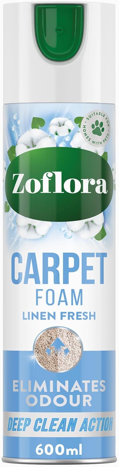 Zoflora Linen Fresh Carpet Freshener & Care Foam, Carpet Cleaner,Stain Remover Foam for Carpets and Upholstery, Neutralises Odours, Deep Cleans, Pet Safe, 1x 600 ml