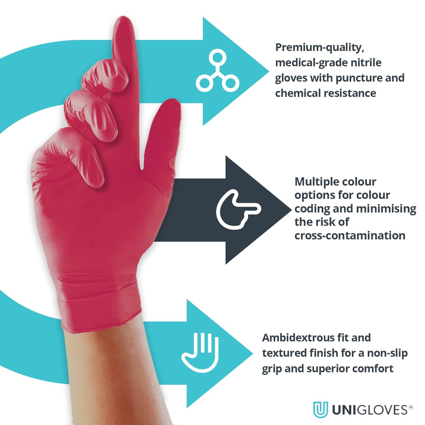Unigloves Red Pearl Nitrile Examination Gloves - Multipurpose, Powder Free and Latex Free Disposable Gloves - Box of 100 Gloves, Red, Large (GP0064)