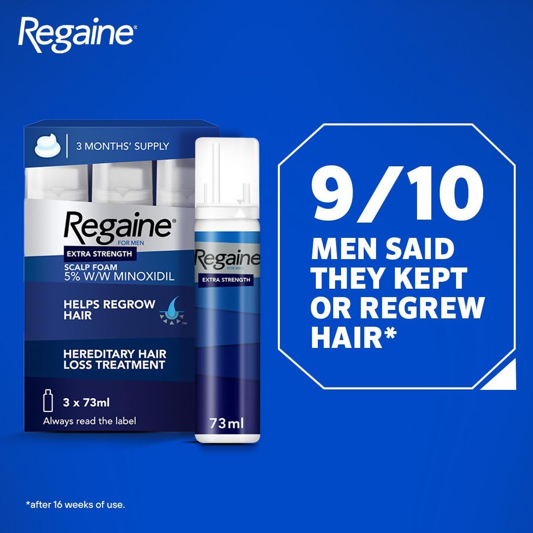 Regaine Extra Strength Scalp Cutaneous Foam (3x 73 ml), Treatment for Regrowth in Men with 5% Minoxidil, for Male Hair Loss