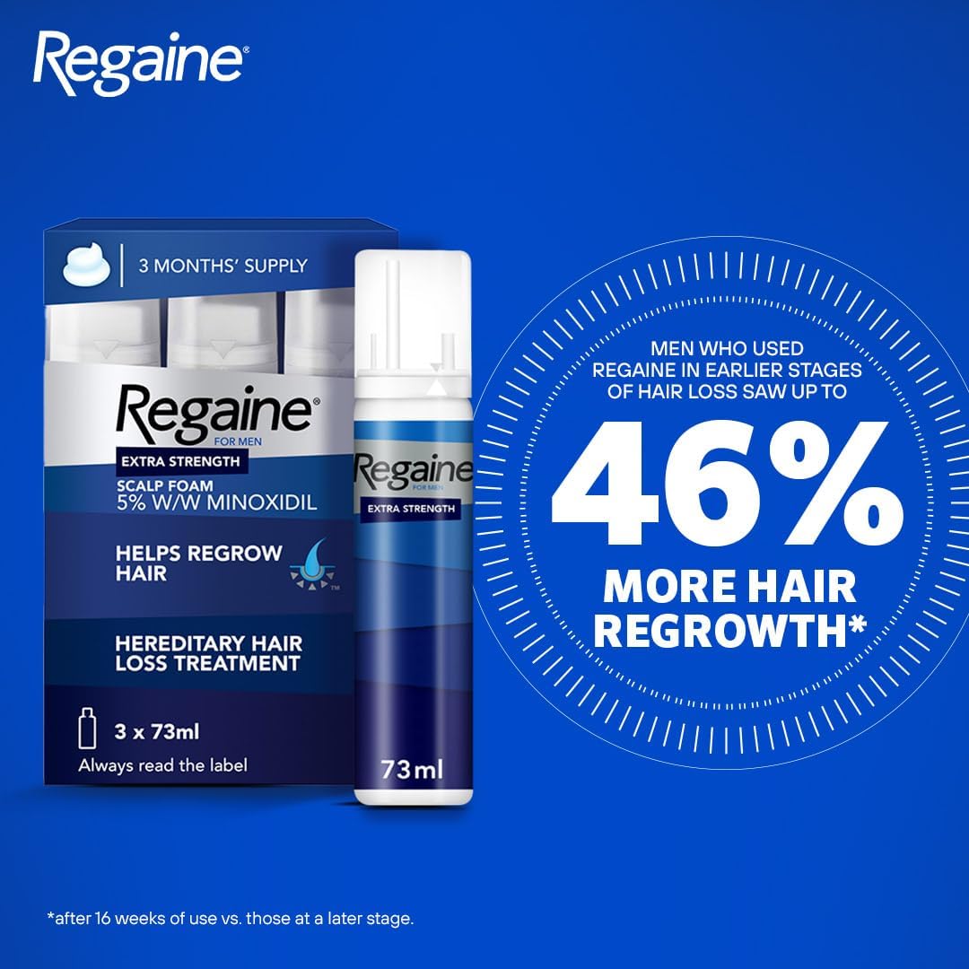 Regaine Extra Strength Scalp Cutaneous Foam (3x 73 ml), Treatment for Regrowth in Men with 5% Minoxidil, for Male Hair Loss