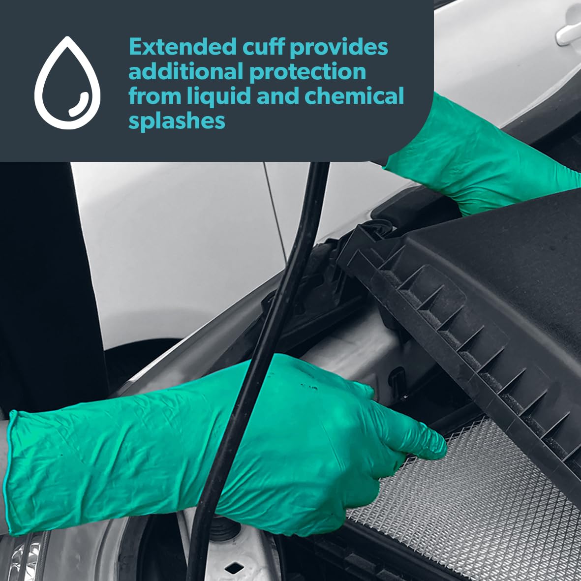 Unigloves PRO.TECT Green HD+ Nitrile Extended Cuff Disposable Gloves - Ultra Heavy Duty, Single Use, Multipurpose, Powder Free, Box of 100 Gloves, Size Medium (GA0093)