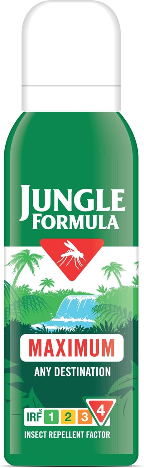 Jungle Formula Maximum Repellent Aerosol 125ml - Maximum Strength, against Mosquitoes, Biting Insects and Ticks - Up to 9 hrs Protection for Any Destination incl. Tropics- with DEET