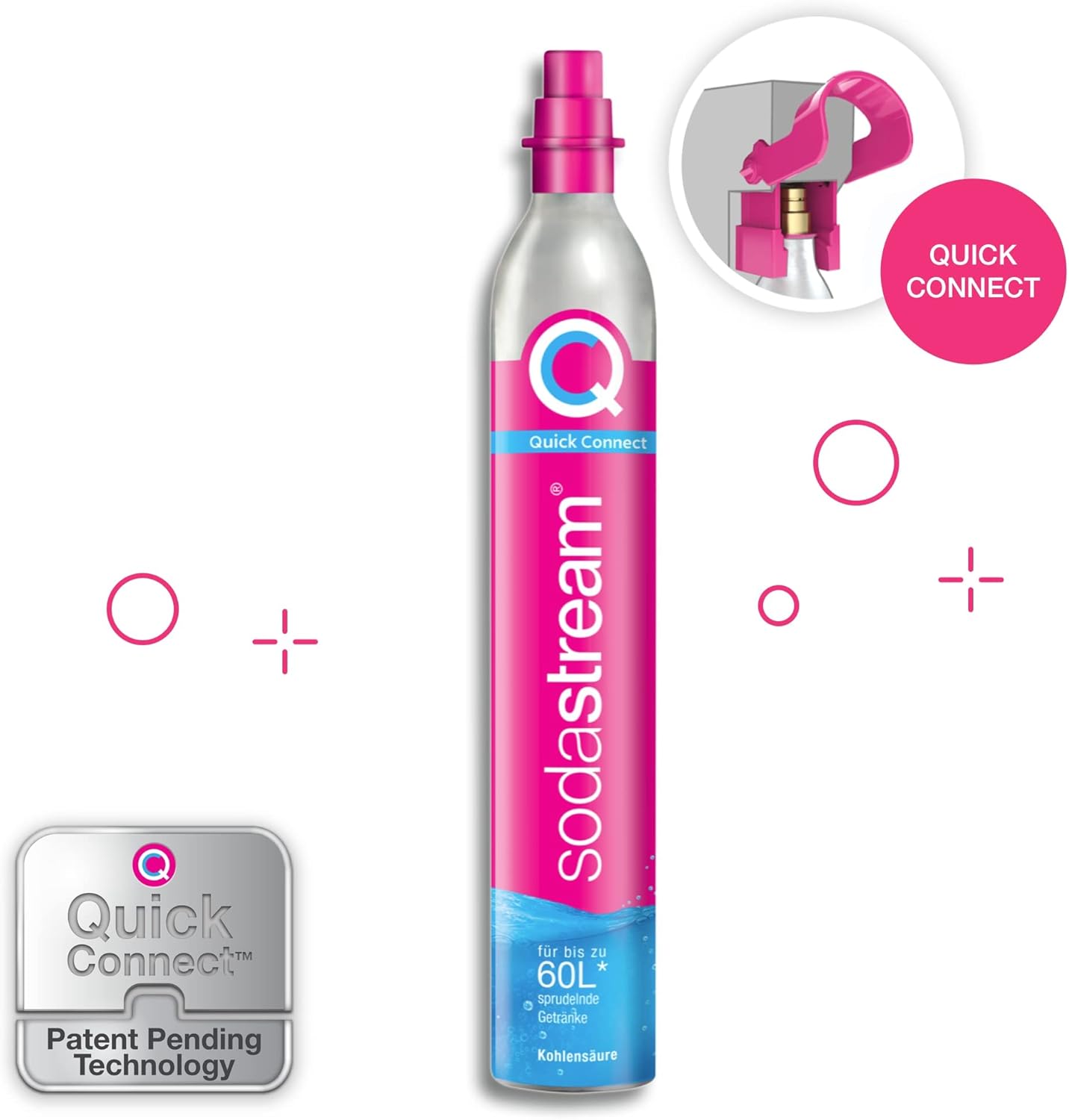 SodaStream - CO2 Cylinder for Sparkling Water Maker, Quick Connect Gas system, Makes 60 Litres Fizzy Drinks, Compatible with Terra, Duo and Art, Reduce Plastic Waste, Pink