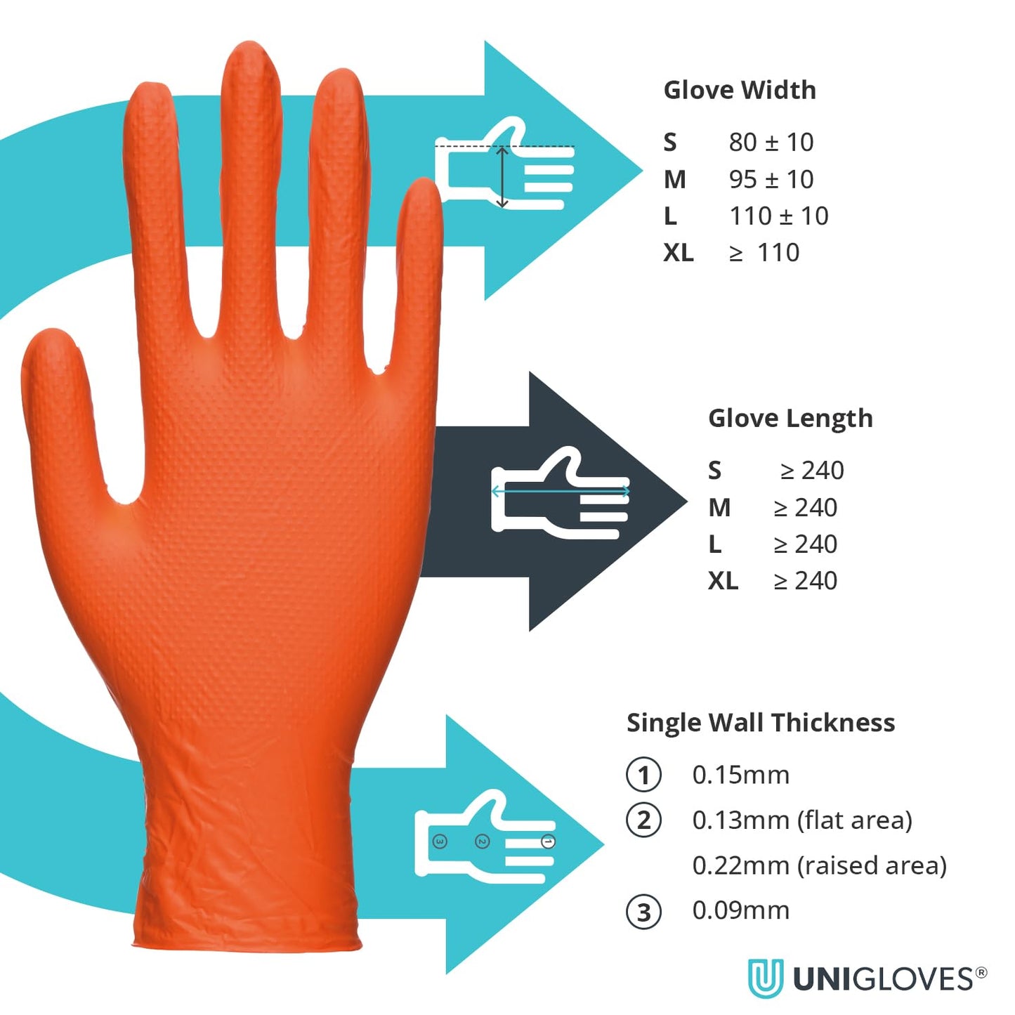 Unigloves PRO.TECT Orange HD GA0054 Nitrile Single Use - Ultra Heavyweight, Multipurpose Powder Free, Silicone Free Disposable Gloves, Box of 100 Gloves, Orange, Large