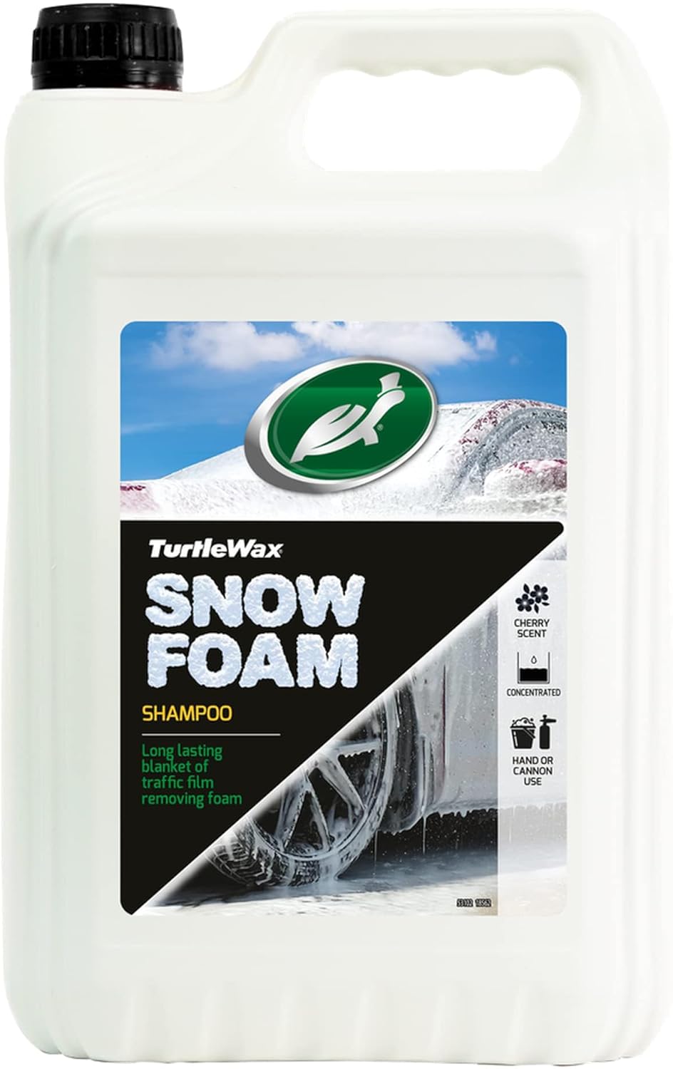 Turtle Wax Snow Foam, Thick, PH balanced Car Shampoo. 5L, Pack of 1, Cherry Scented, Streak Free Formula Safe for All Paint, Tyres, Wheels and Trim, Perfect for Overall Car Cleaning