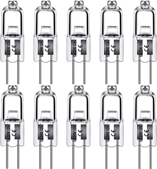 G4 Halogen Light Bulbs 20W 12V Clear Capsule 2 Pin Lamp Bulb Halogen Pin Base Warm White Dimmable 10 Pack [Energy Class G]