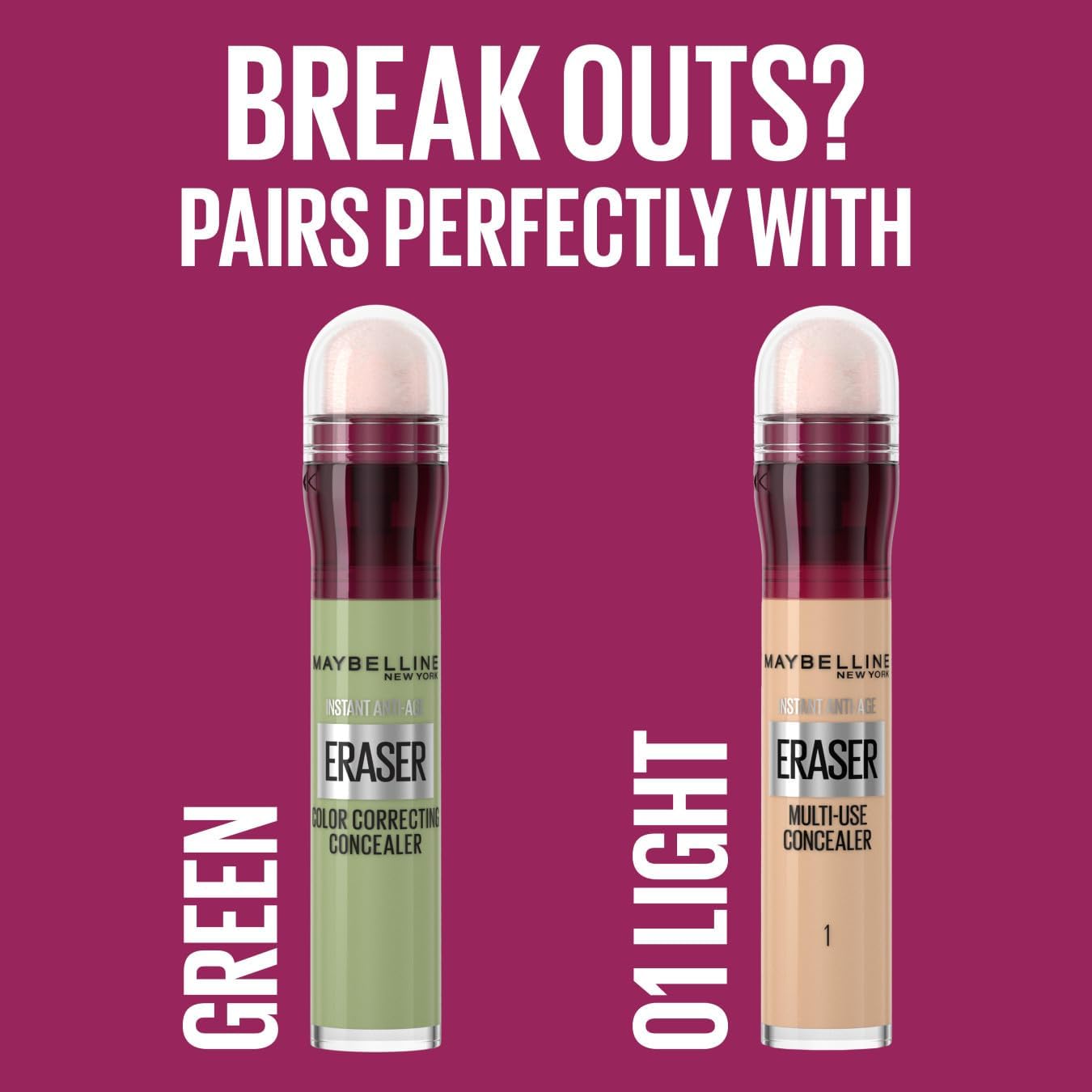 Maybelline Concealer Instant Anti Age Eraser Eye, Dark Circles and Blemish, Ultra Blendable Formula , Dermatologist Tested & Suitable for Sensitive Skin 01 Light