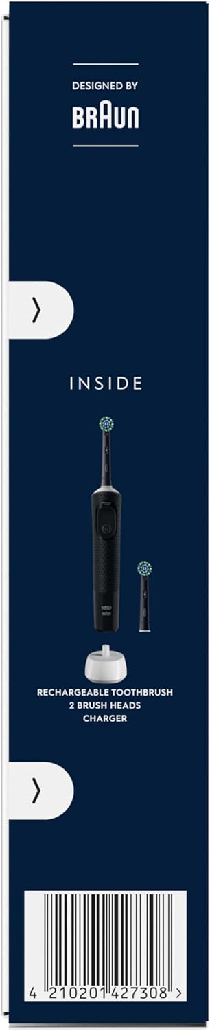 Oral-B Vitality Pro Electric Toothbrushes for Adults, for Him/Her, 1 Handle, 2 Toothbrush Heads, 3 Brushing Modes Including Sensitive Plus, 2 Pin UK Plug, Black (Packing May Vary)