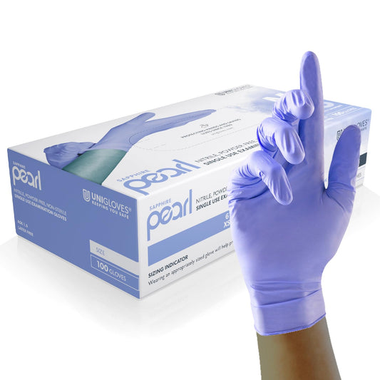 Unigloves Sapphire Pearl Nitrile Examination Gloves - Multipurpose, Powder Free and Latex Free Disposable Gloves - Box of 100 Gloves, Sapphire, Medium (GP0083)