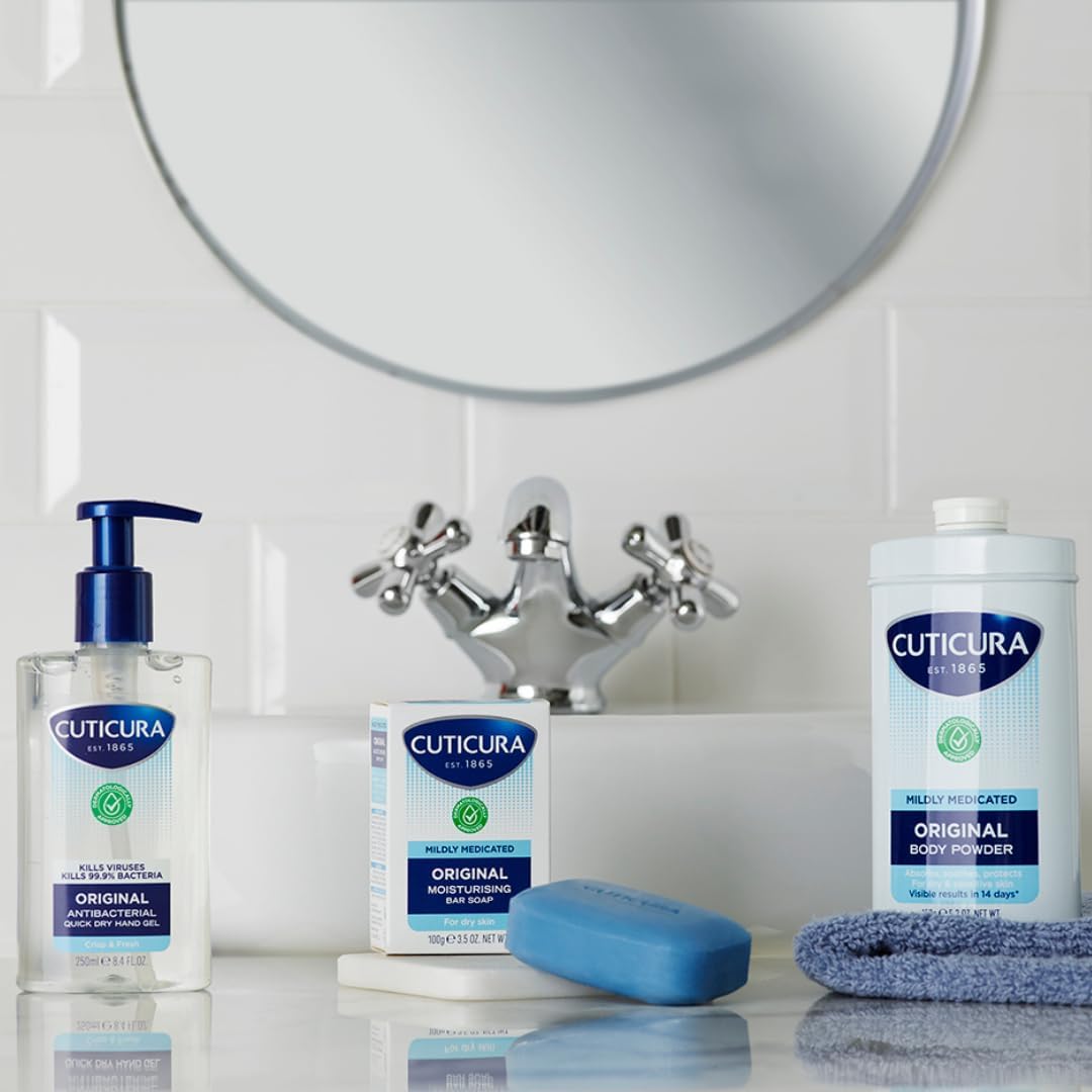 CUTICURA Mildly Medicated Body Powder 250 g, Many Uses Personal Hygiene, Sweat Control, Chafing and Friction Prevention, Itching Relief