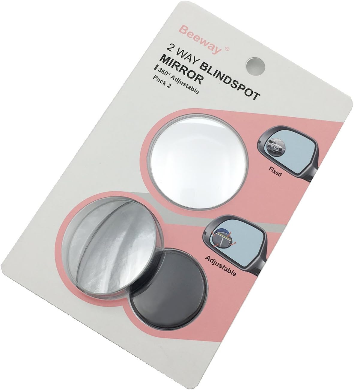 BEEWAY Blind Spot Mirrors, Round Frameless 360° Rotate Sway Adjustable HD Glass Convex Mirror Maximize RearView Universal for Car SUV Trucks Traffic Safety - Pack 2