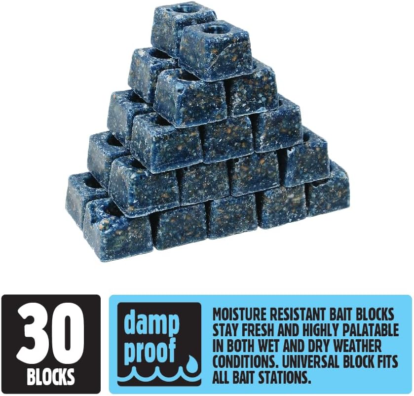 The Big Cheese All-Weather Block Bait - 10g x 30 Kills Mice and Rats Damp-Proof, Weather-Resistant, Blue Difenacoum
