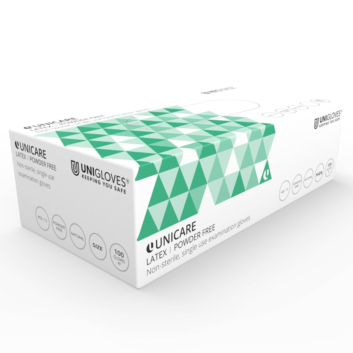 Unigloves Unicare Latex GS0013 Examination - Multipurpose, Powder Free Disposable Gloves, Box of 100 Gloves, Natural, Medium