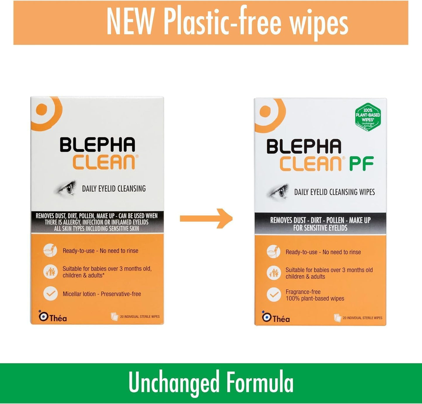 Blephaclean PF Daily Eyelid Wipes - Gentle Cleansing for the eyelids and skin around the eyes | Suitable for Babies (over 3 months old), children & adults | 20 Sterile Plastic-Free Wipes