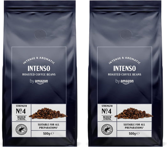 by Amazon Coffee Beans Caffè Intenso, Light Roast, 1kg (2 Packs of 500g), Rainforest Alliance Certified