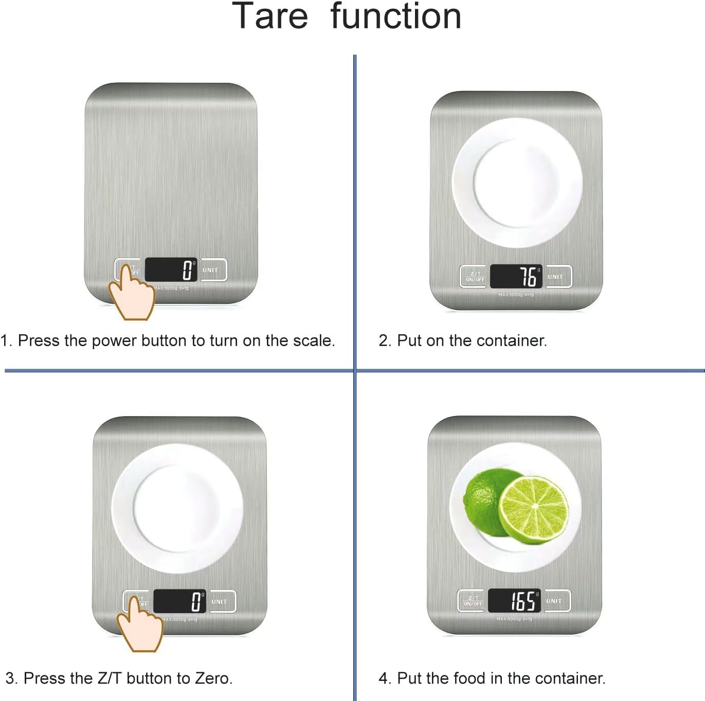 HomeFashion 5kg 1g 11lb Digital Kitchen Scales Food Scale with stainless steel Platform Electronic Cooking Backlit LCD Display Multifunction for Home and Office Use