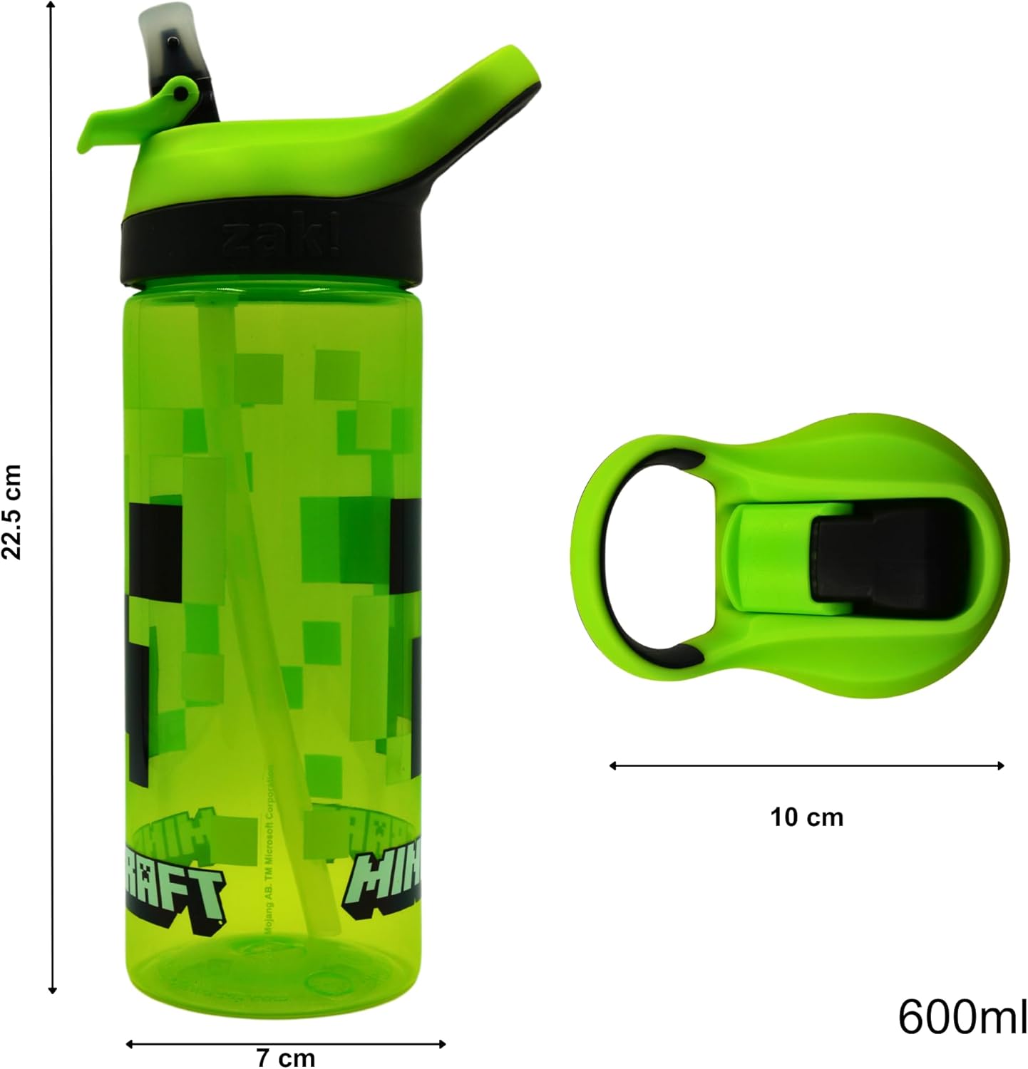 Minecraft Atlantic Creeper Drinks Bottle with Logo | Eco Freindly BPA-free Plastic School Water Bottle with Removable straw, spills Proof | Gift for Minecraft fan | Officially Merch 600ML