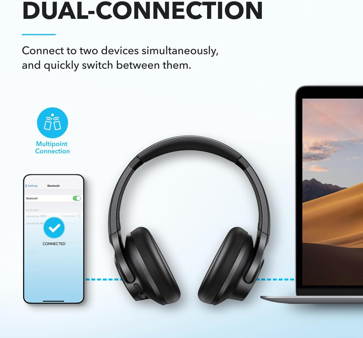 soundcore by Anker Q20i Hybrid Active Noise Cancelling Foldable Headphones, Wireless Over-Ear Bluetooth, 40H Long ANC Playtime, Hi-Res Audio, Big Bass, Customize via an App, Transparency Mode