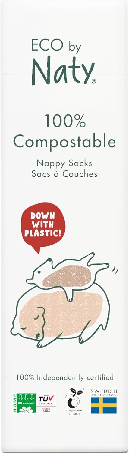 Eco by Naty Ecological Disposable Bags - Baby Nappy Sacks, 100% Compostable and Biodegradable (Pack of 50 pieces)