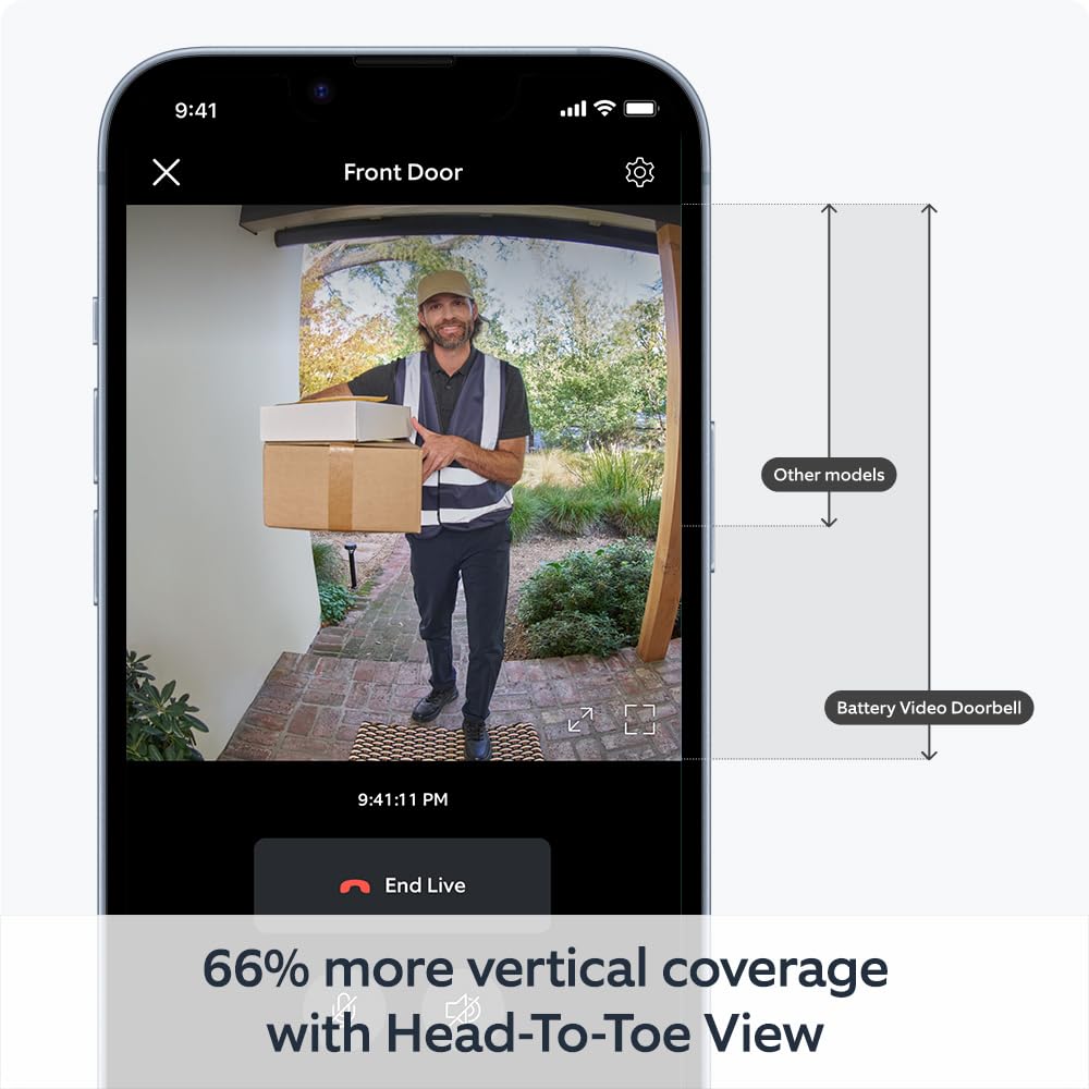 Ring Battery Video Doorbell (2024 release)| DIY Wireless Video Doorbell Camera I Head-To-Toe View, HD Video | Easy to install (5 min) | With Built-in Battery I 30-day free trial of Ring Home