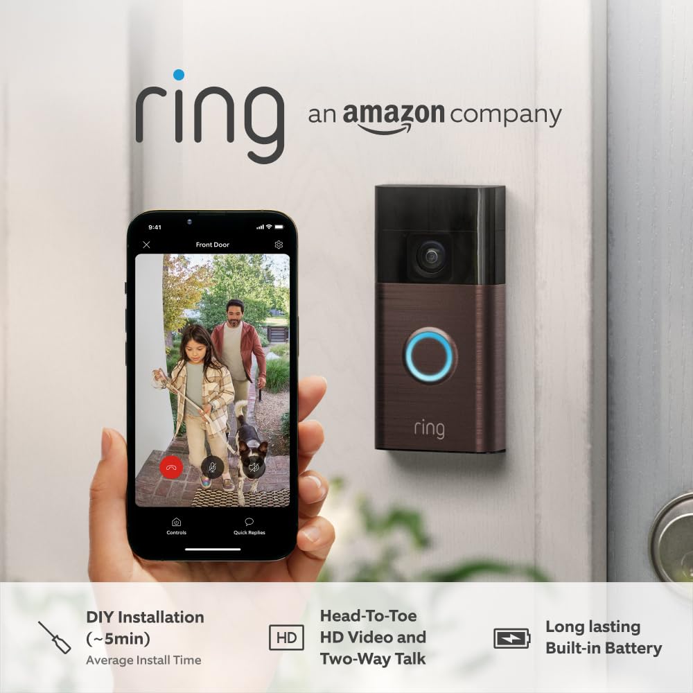 Ring Battery Video Doorbell (2024 release)| DIY Wireless Video Doorbell Camera I Head-To-Toe View, HD Video | Easy to install (5 min) | With Built-in Battery I 30-day free trial of Ring Home