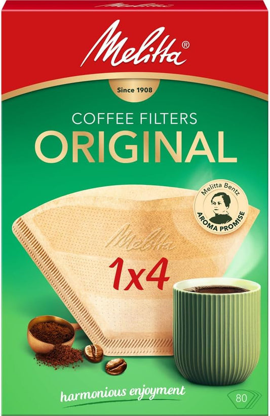 Melitta Original Coffee Filters, 80 per Box, Size 1x4, For Filter Coffee Machines, Natural Brown