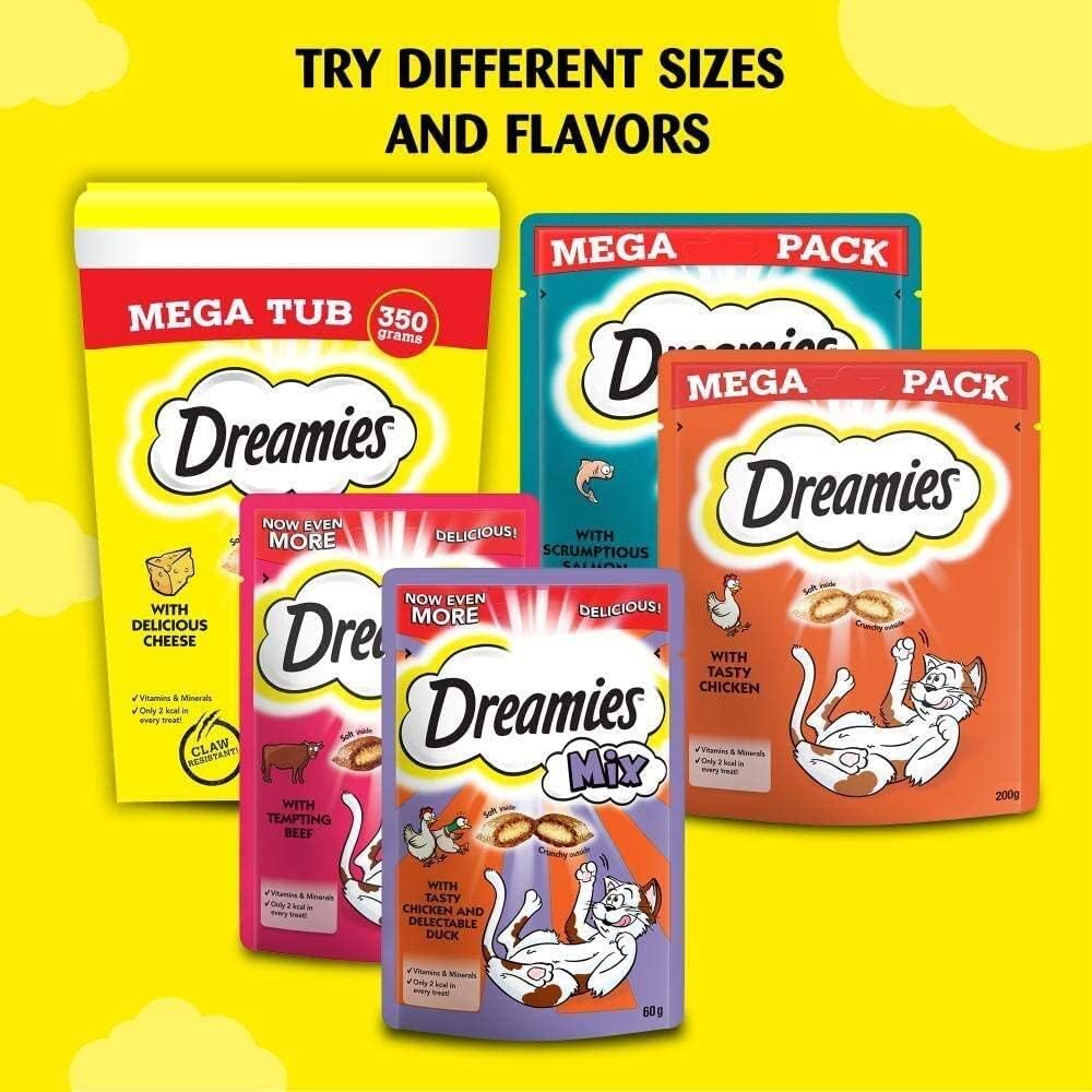 DREAMIES - Chicken Cat Treats - 2x350g - Multipack Snacks 2 Mega Tubs - Bulk Cat Food