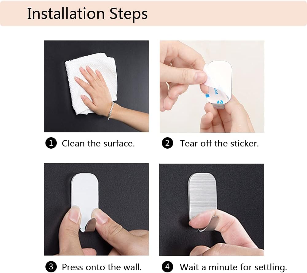 Kiemeu Small Sticky Hooks for Hanging Extra Strong Self Adhesive Hooks Heavy Duty Stick On Hooks for Walls, Wall Hangers Without Nails, Pack of 10