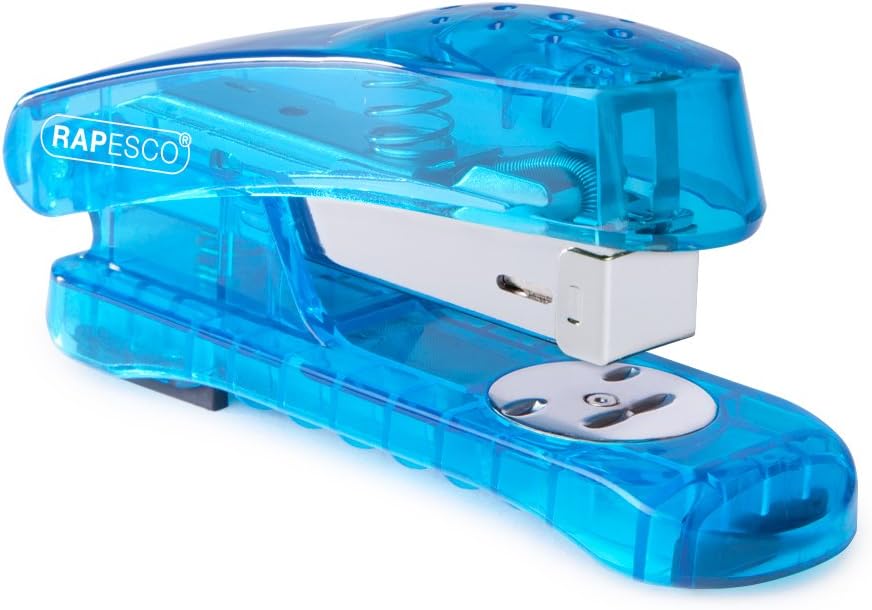 Rapesco 1393 Snapper Sea-Thru Half Strip Stapler, 20 Sheet Capacity, Transparent Blue