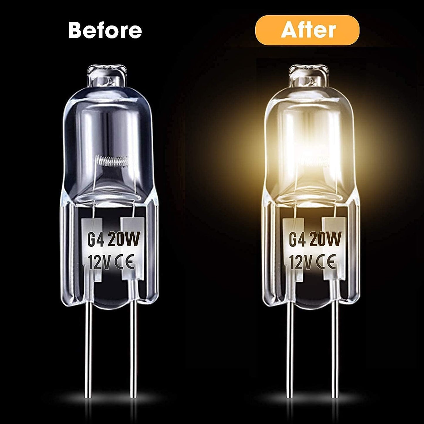 G4 Halogen Light Bulbs 20W 12V Clear Capsule 2 Pin Lamp Bulb Halogen Pin Base Warm White Dimmable 10 Pack [Energy Class G]
