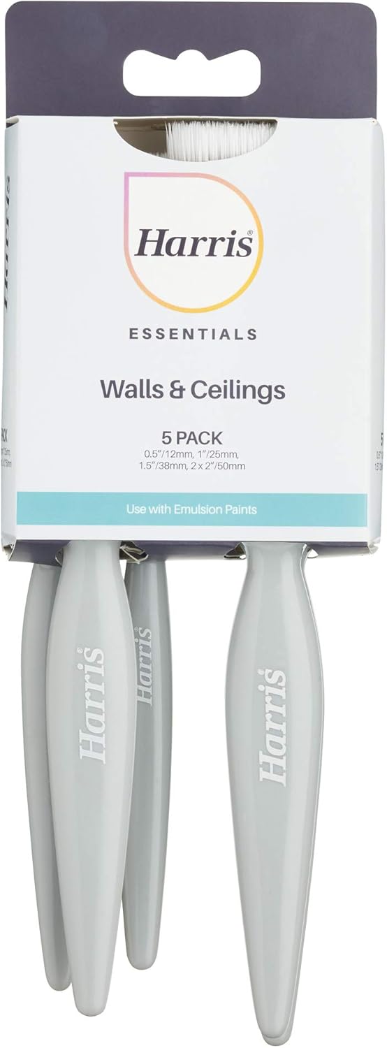 Harris Essentials Walls & Ceilings Paint Brush Set | Pack of 5 | 0.5", 1", 1.5", 2", Grey