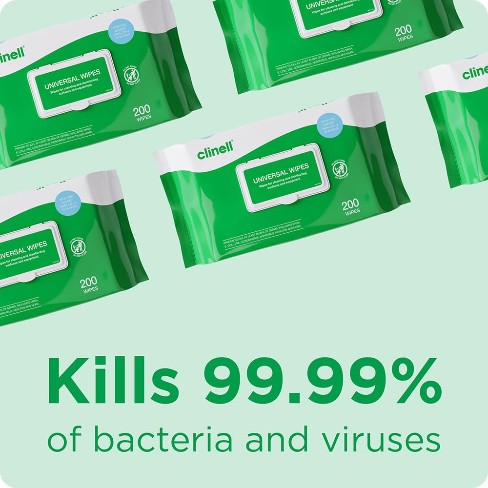 Clinell Universal Cleaning and Disinfectant Wipes for Surfaces (BCW200) - The Original Pack of 200 Regular Wipes - Multi Purpose Wipes, Kills 99.99% of Germs, Effective from 10 Seconds