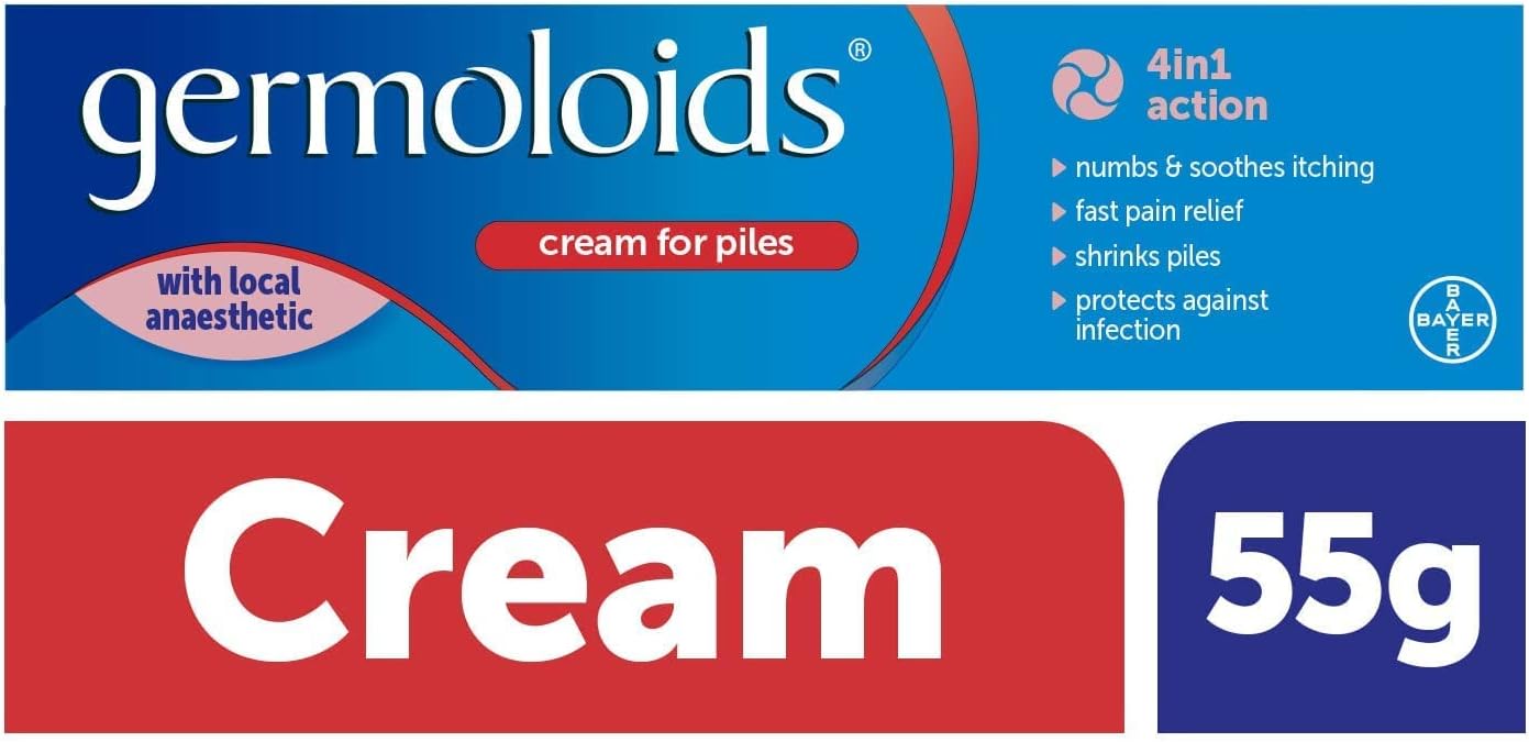 Germoloids Haemorrhoid Cream, Piles Treatment with Anaesthetic to Numb the Pain & Itch, 55 g, Pack of 1, (Packing may vary).